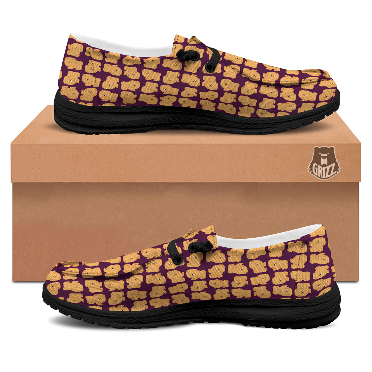 Chow chow And Purple Print Pattern Black Loafers-grizzshop