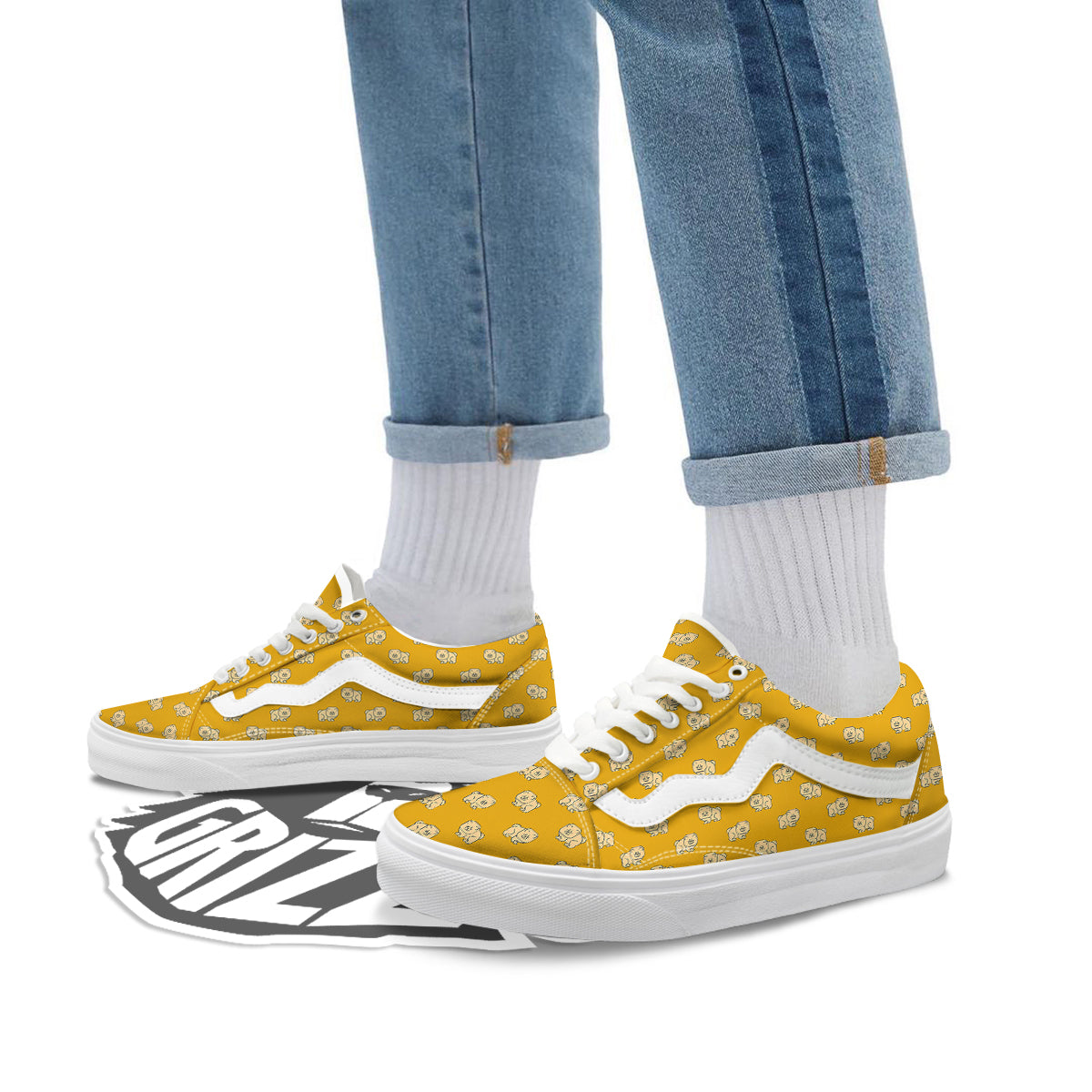 Chow chow And Yellow Print Pattern Skate Shoes-grizzshop