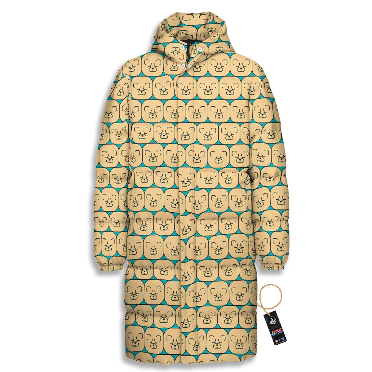 Chow chow Face Print Pattern Long Down Jacket-grizzshop