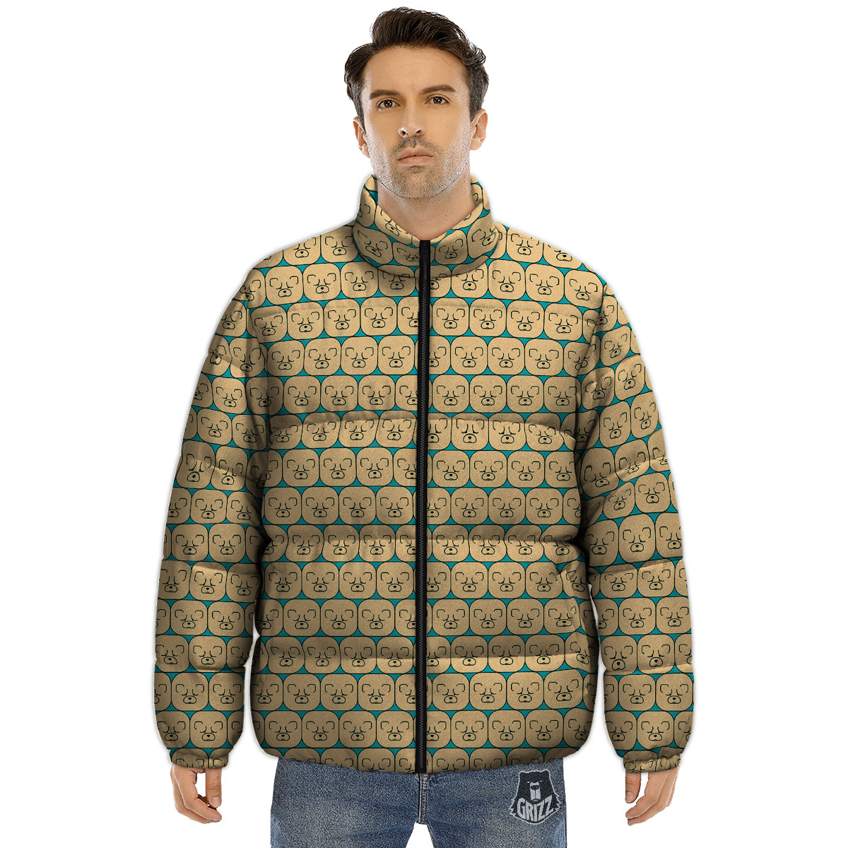 Chow chow Face Print Pattern Puffer Jacket-grizzshop
