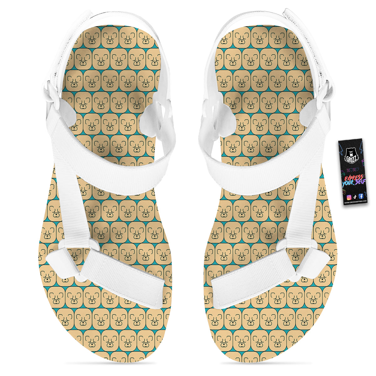 Chow chow Face Print Pattern White Open Toe Sandals-grizzshop