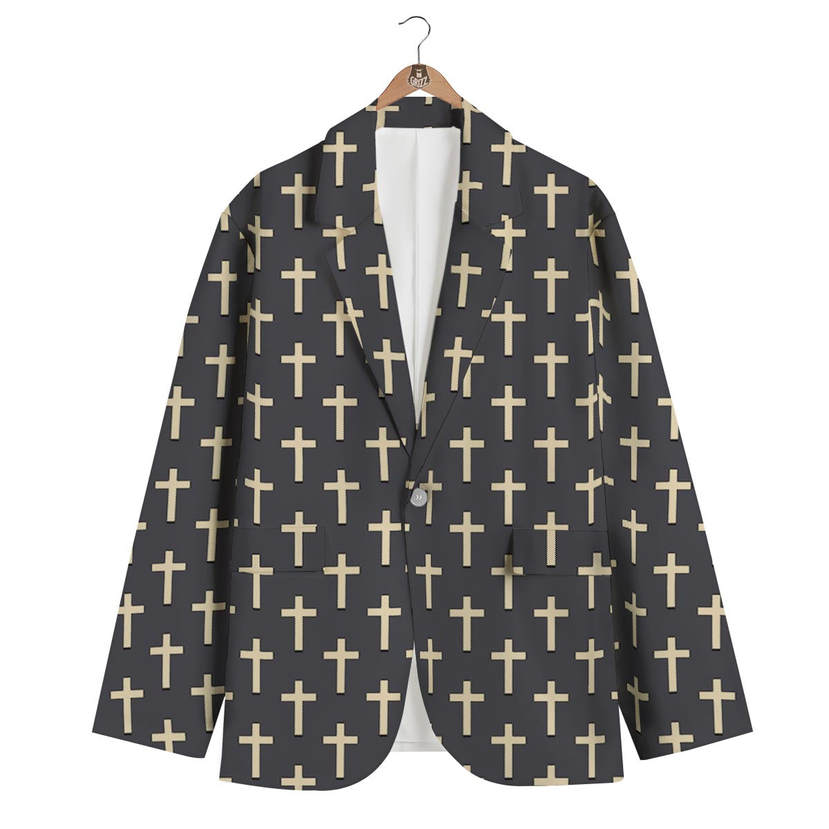 Christian Cross Pattern Print Men's Blazer-grizzshop