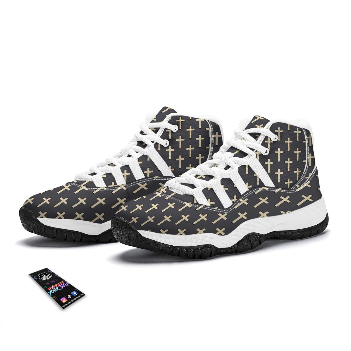 Christian Cross Pattern Print White Bball Shoes-grizzshop