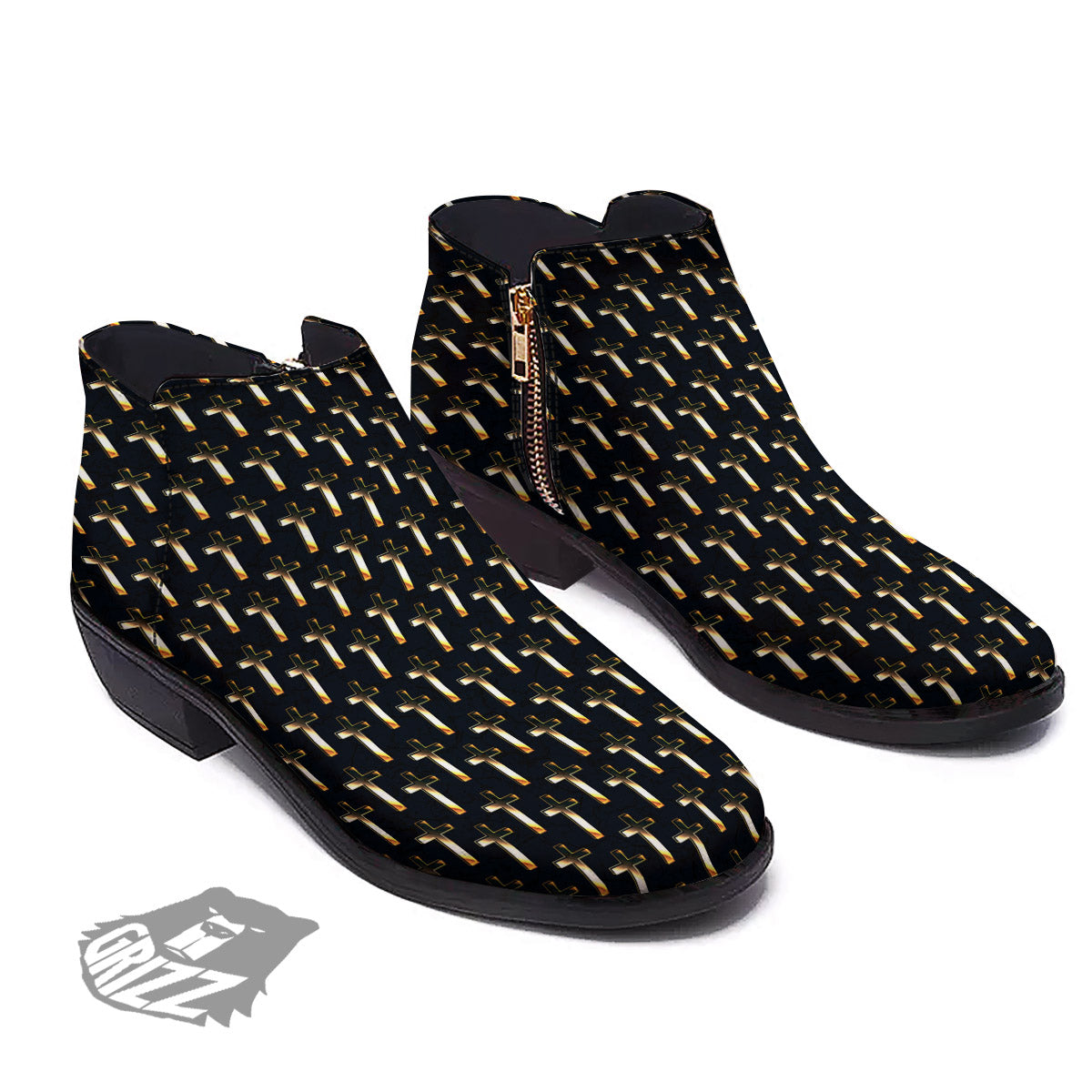 Christian Cross Print Pattern Ankle Boots-grizzshop