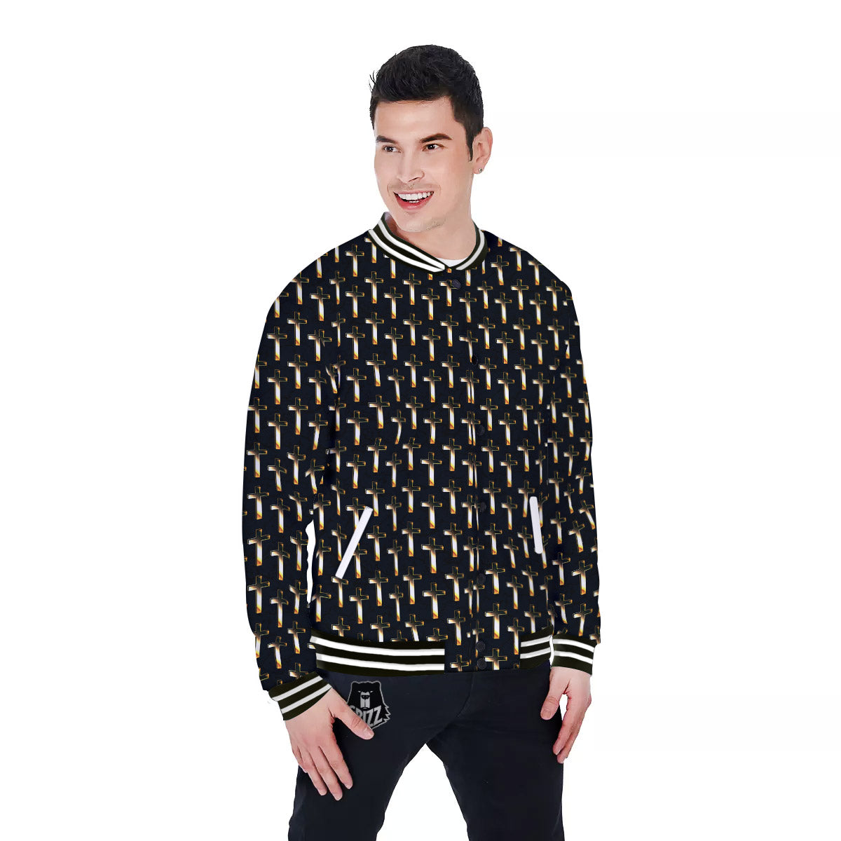 Christian Cross Print Pattern Baseball Jacket-grizzshop