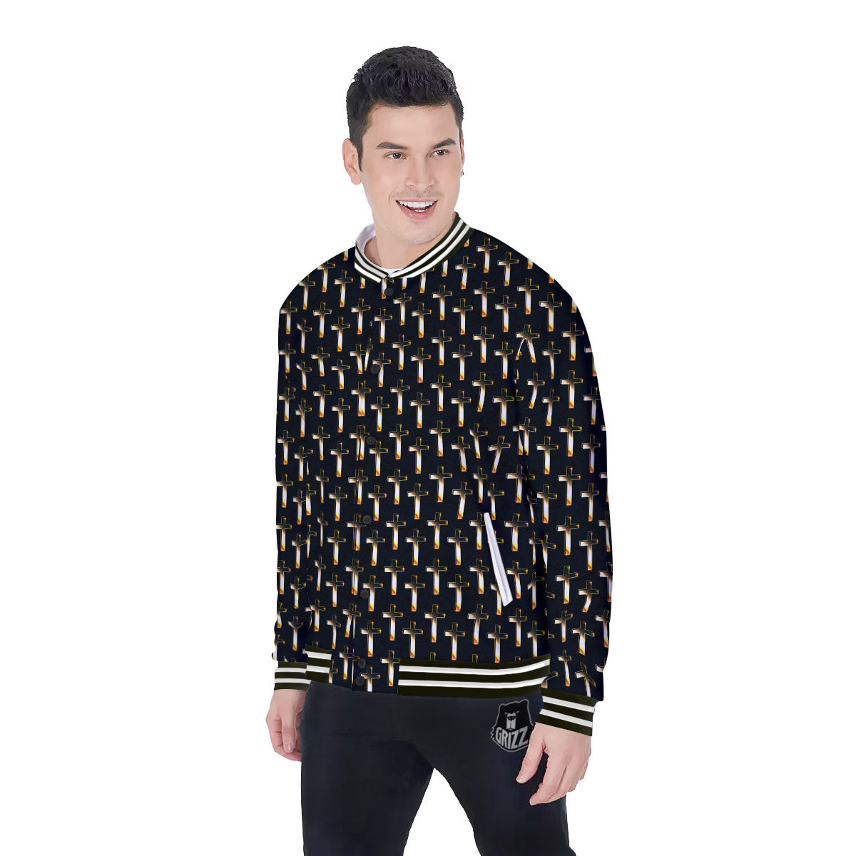 Christian Cross Print Pattern Baseball Jacket-grizzshop