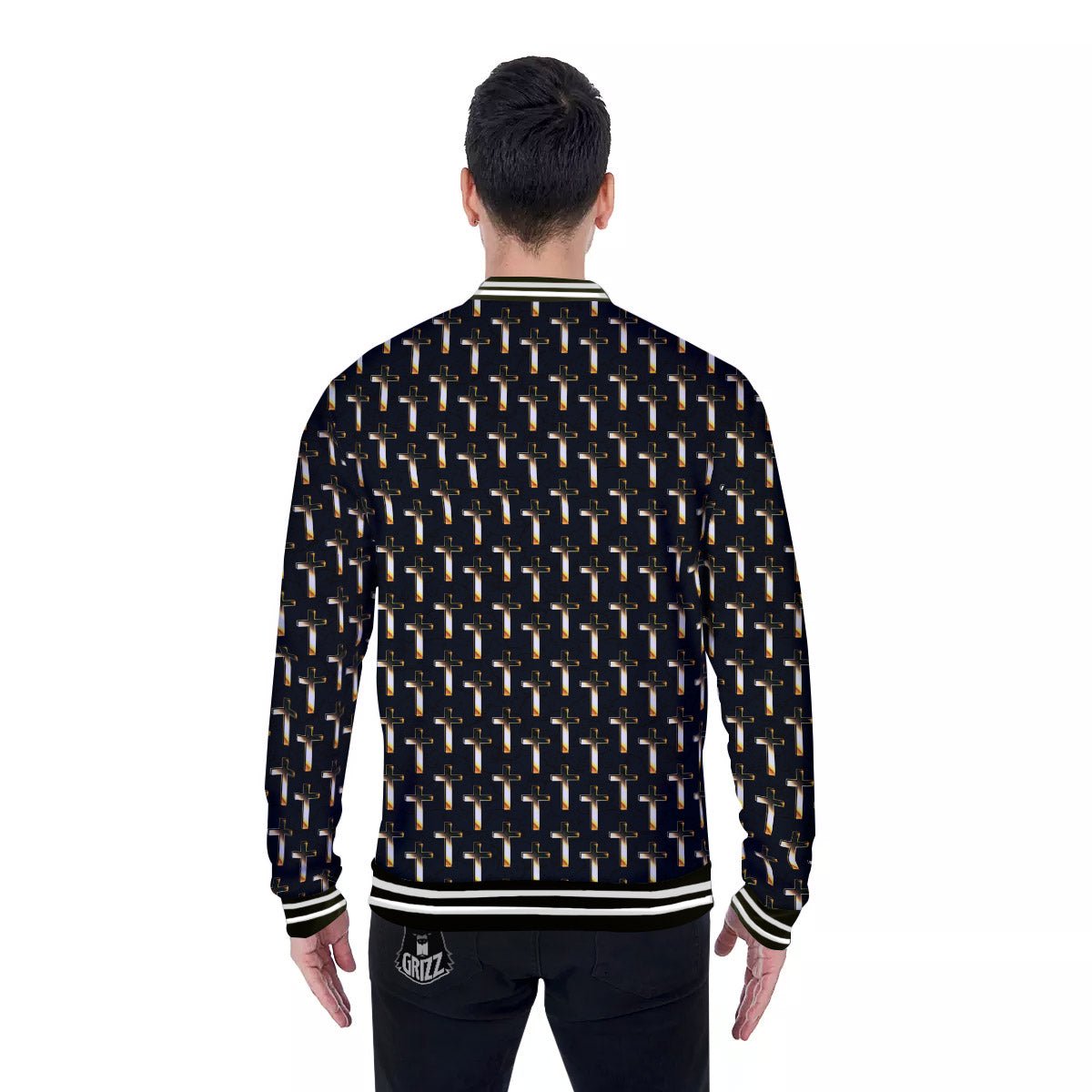 Christian Cross Print Pattern Baseball Jacket-grizzshop