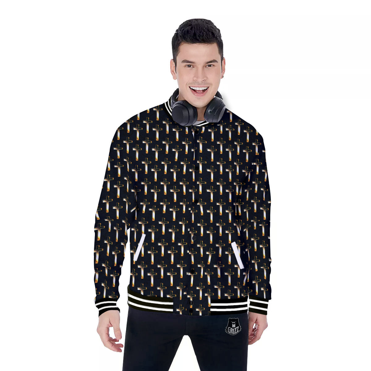 Christian Cross Print Pattern Baseball Jacket-grizzshop