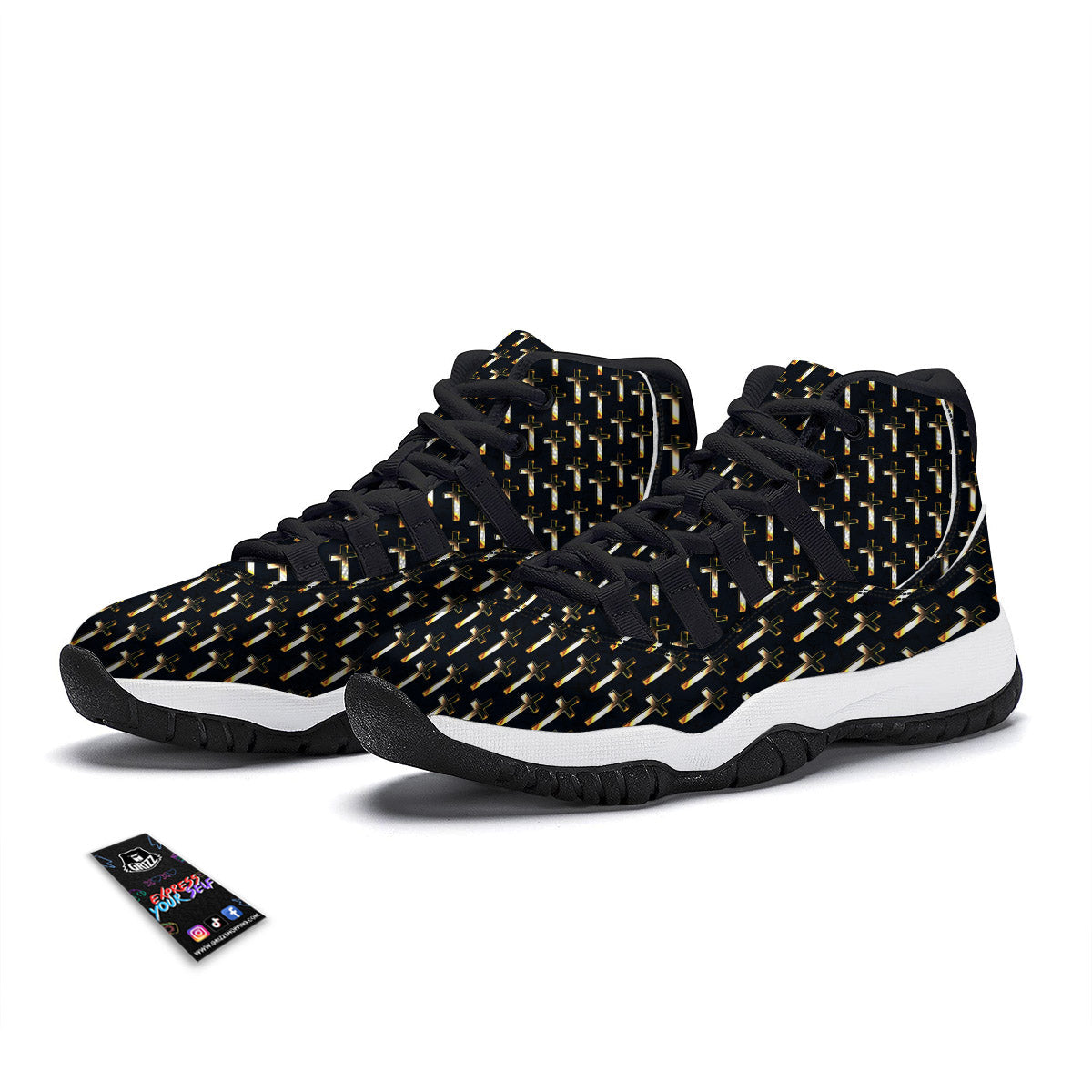Christian Cross Print Pattern Black Bball Shoes-grizzshop