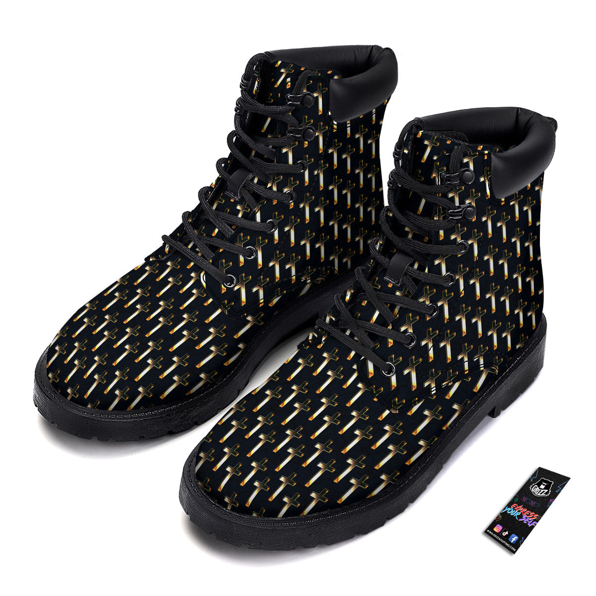 Christian Cross Print Pattern Boots-grizzshop