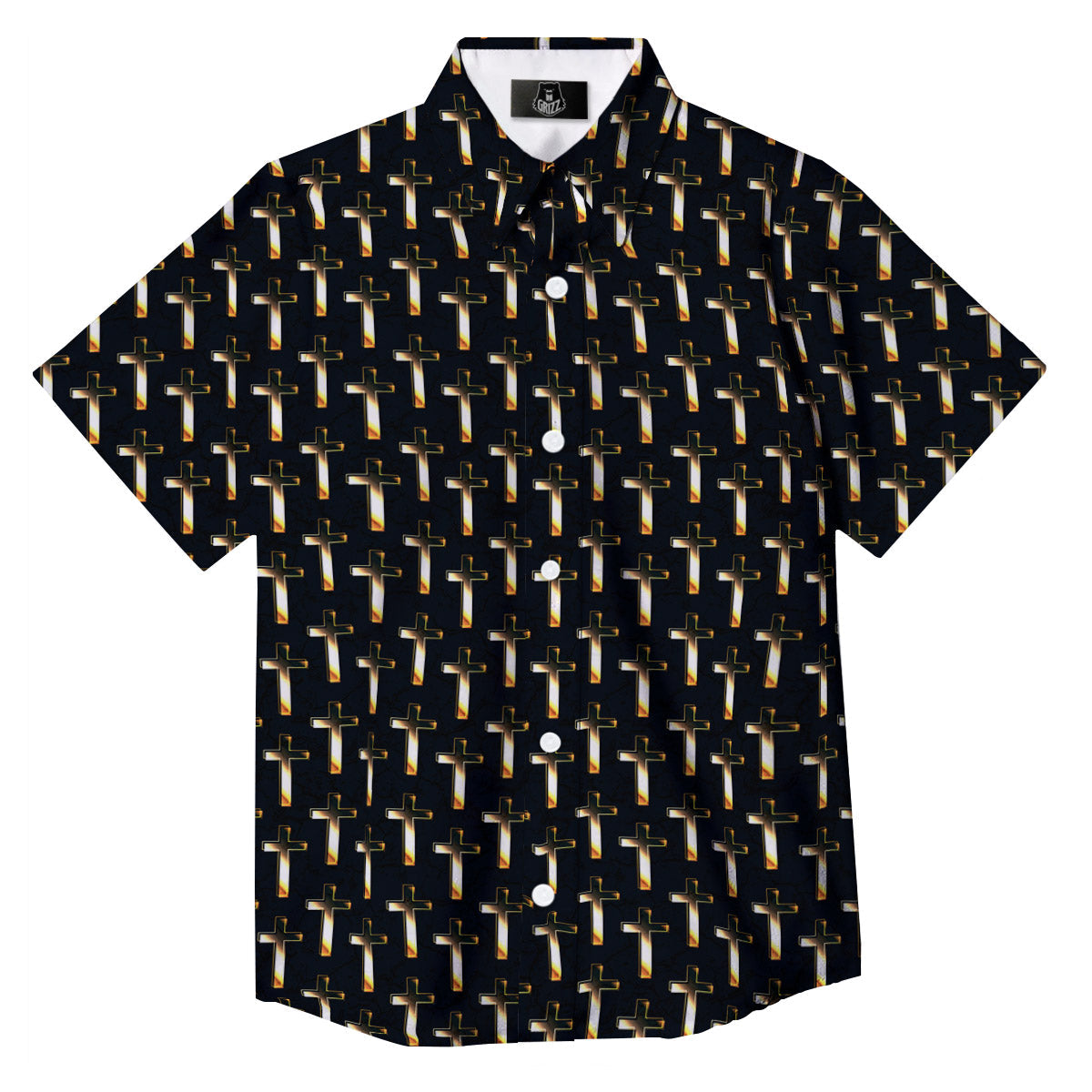 Christian Cross Print Pattern Button Up Shirt-grizzshop