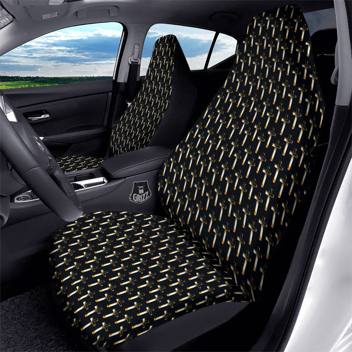 Christian Cross Print Pattern Car Seat Covers-grizzshop