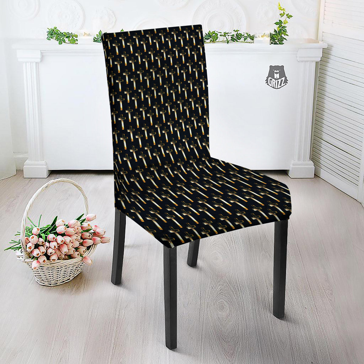 Christian Cross Print Pattern Dining Chair Slipcover-grizzshop