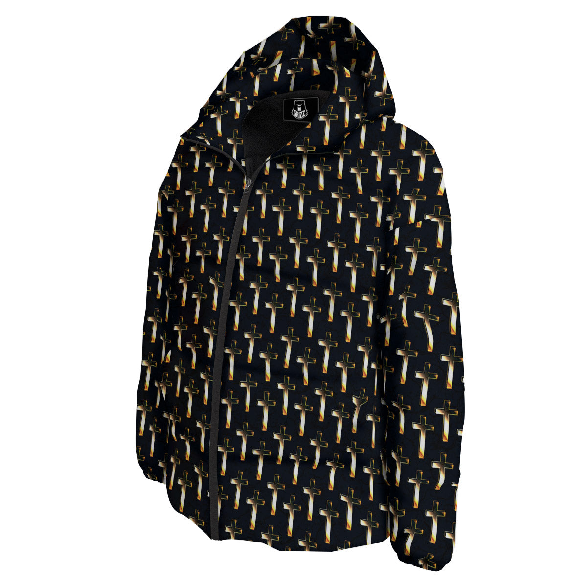 Christian Cross Print Pattern Down Jacket-grizzshop