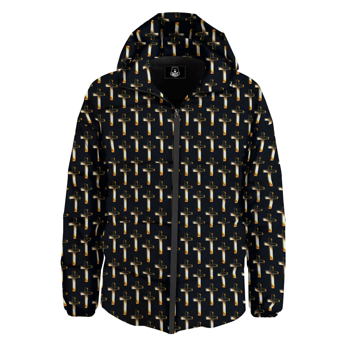 Christian Cross Print Pattern Down Jacket-grizzshop