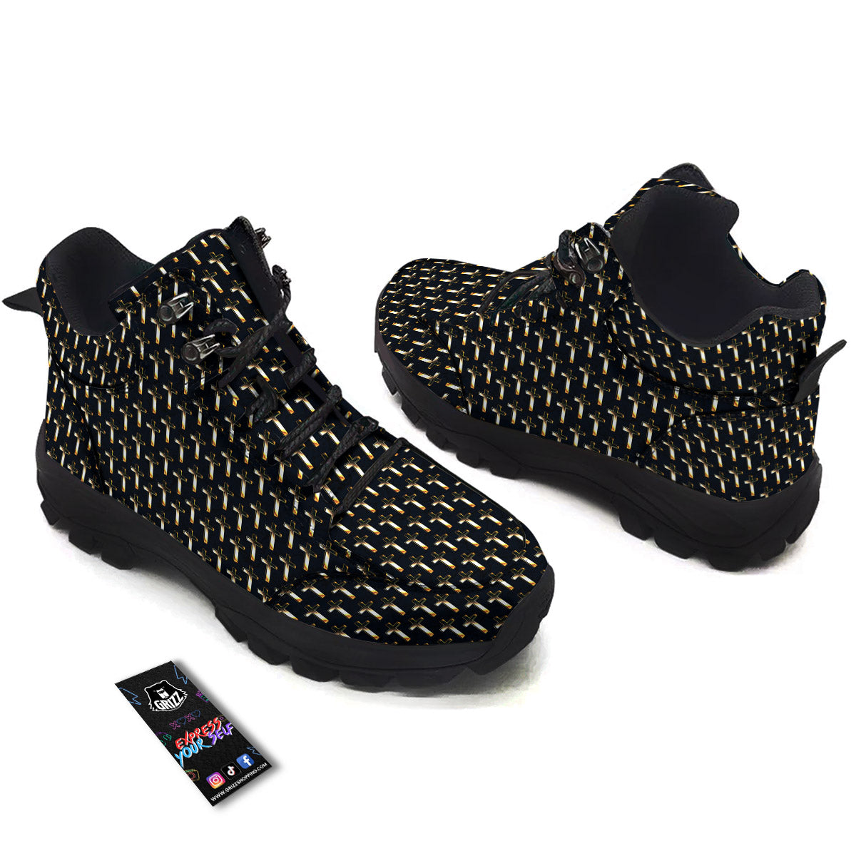 Christian Cross Print Pattern Hiking Shoes-grizzshop