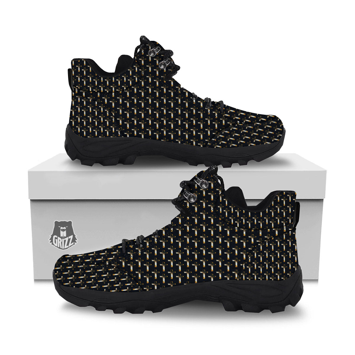 Christian Cross Print Pattern Hiking Shoes-grizzshop