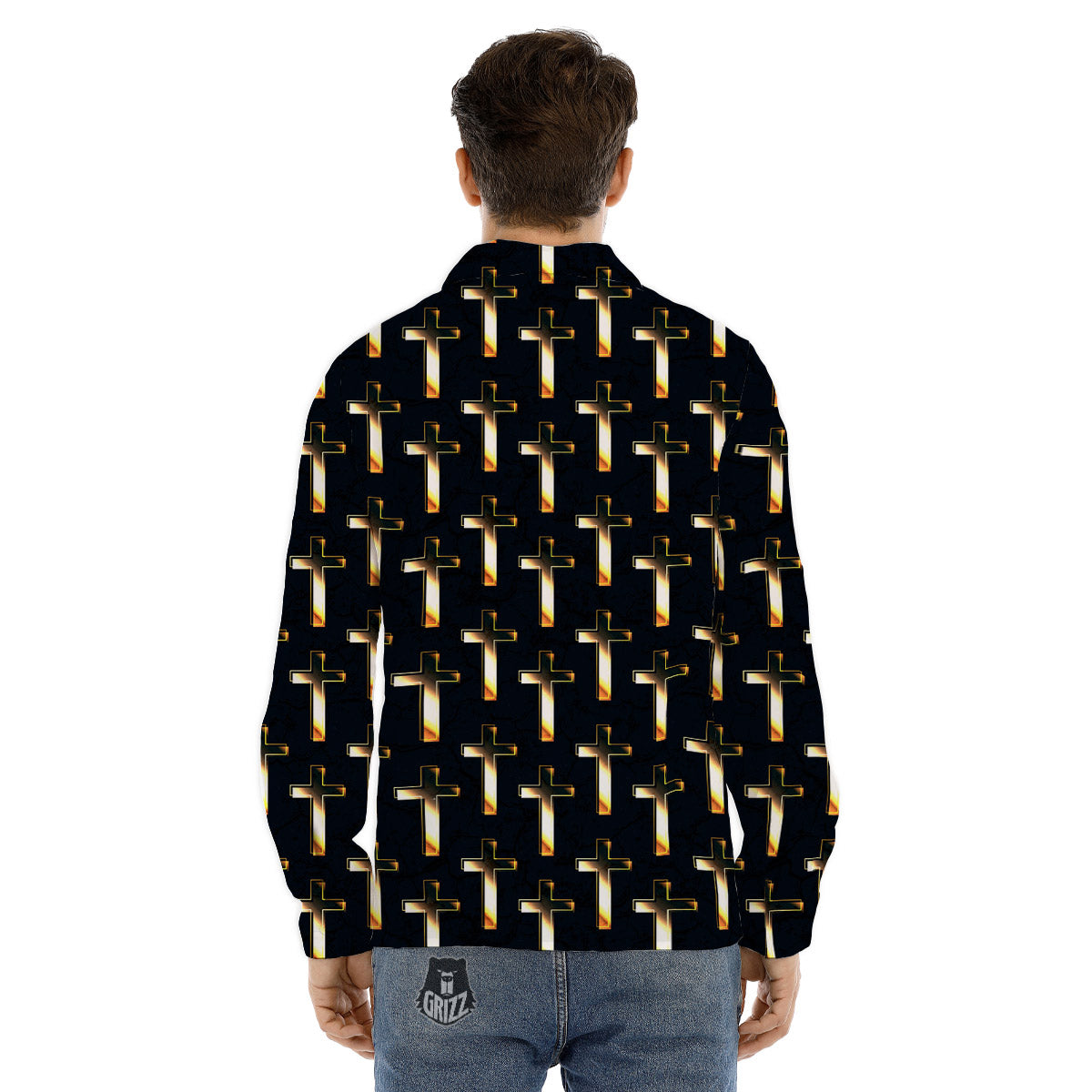 Christian Cross Print Pattern Men's Dress Shirts-grizzshop