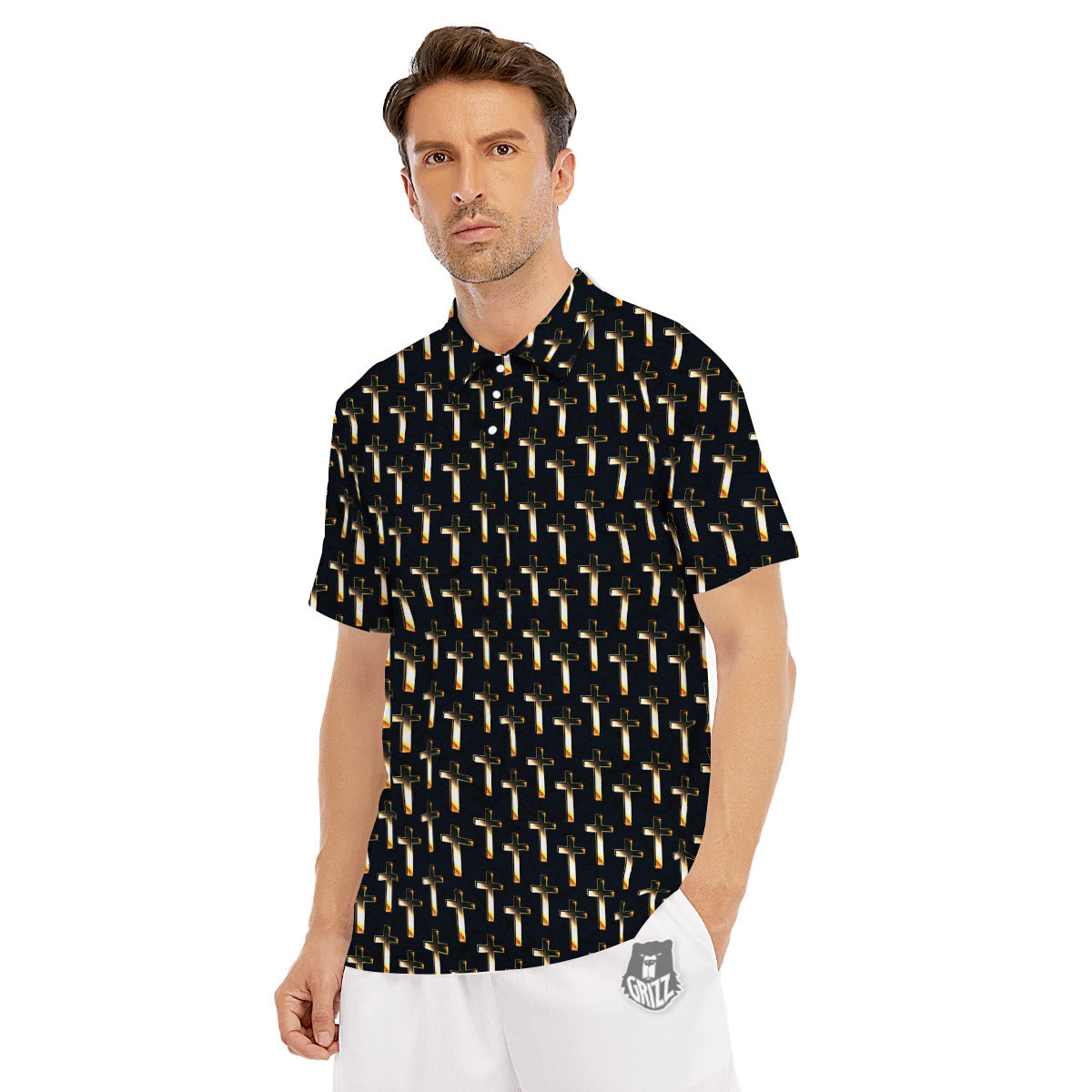 Christian Cross Print Pattern Men's Golf Shirts-grizzshop