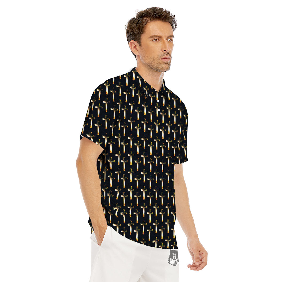 Christian Cross Print Pattern Men's Golf Shirts-grizzshop