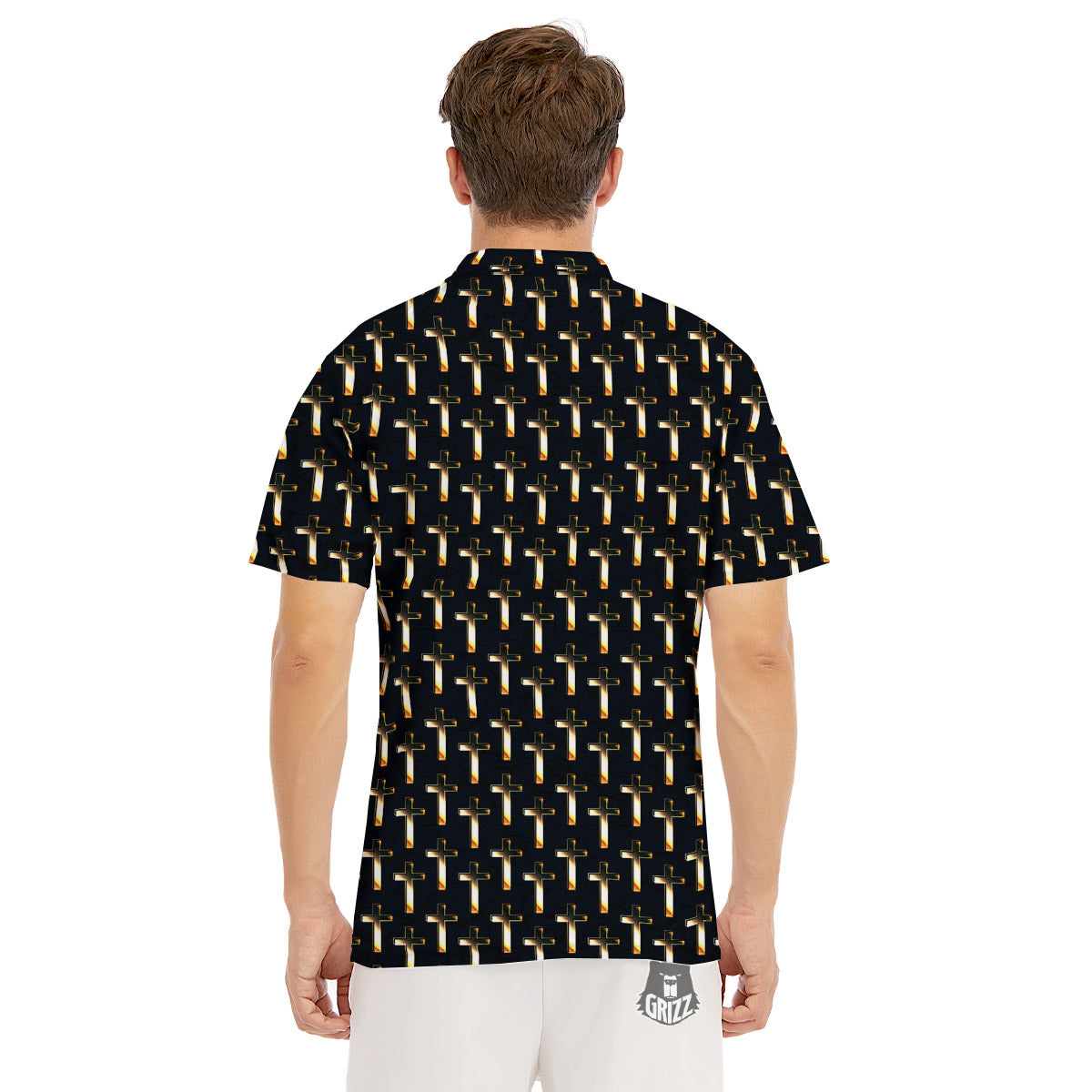 Christian Cross Print Pattern Men's Golf Shirts-grizzshop