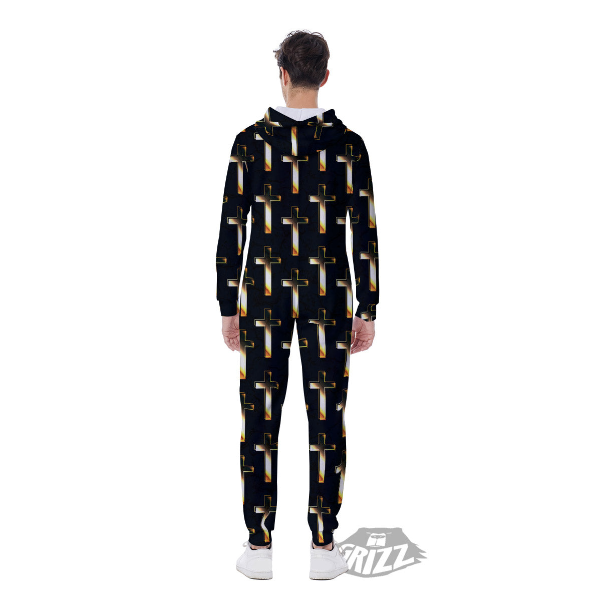 Christian Cross Print Pattern Men's Jumpsuit-grizzshop