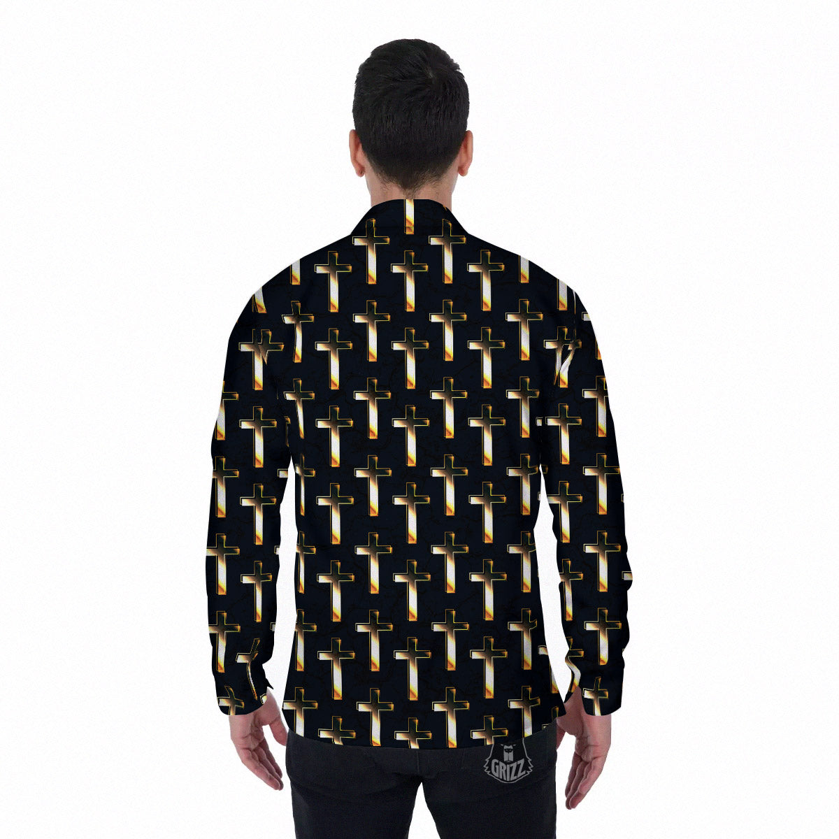 Christian Cross Print Pattern Men's Long Sleeve Shirts-grizzshop