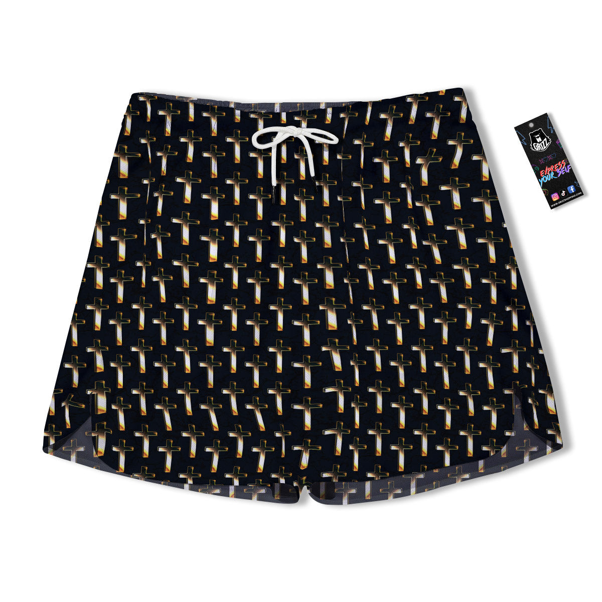 Christian Cross Print Pattern Men's Running Shorts-grizzshop