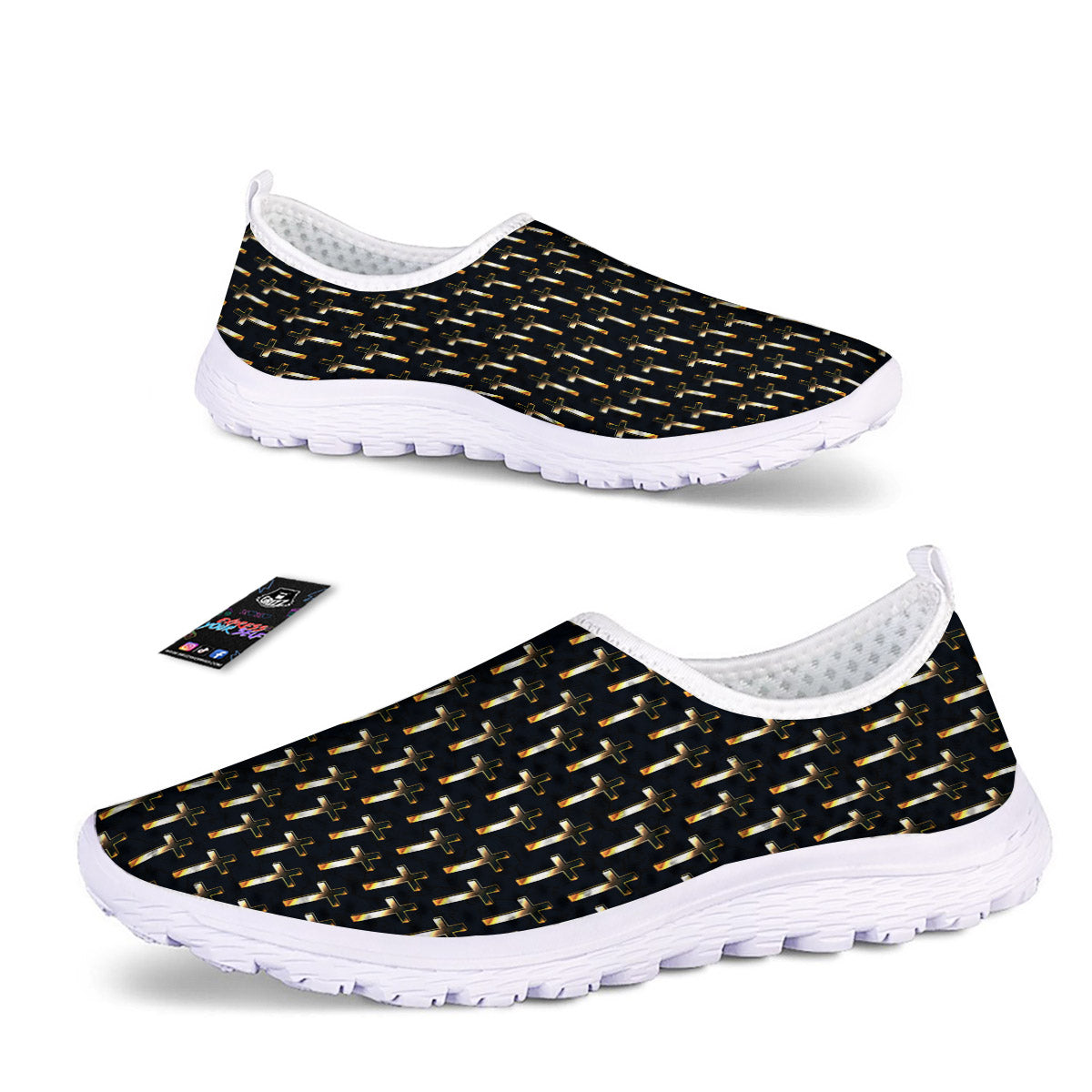 Christian Cross Print Pattern Nurse Shoes-grizzshop
