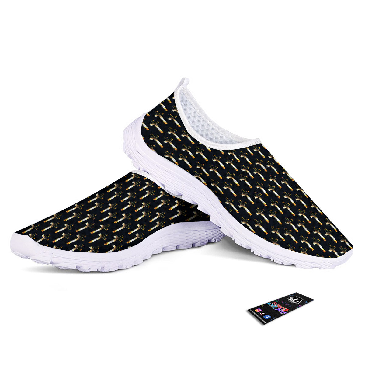 Christian Cross Print Pattern Nurse Shoes-grizzshop