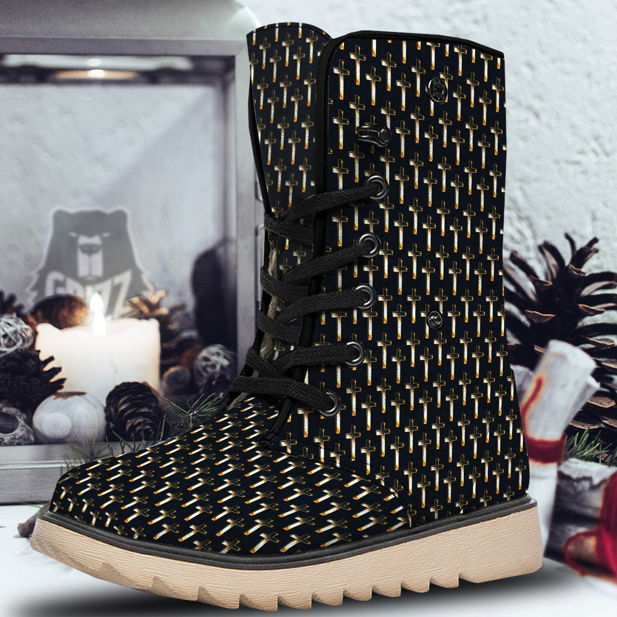 Christian Cross Print Pattern Snow Boots-grizzshop