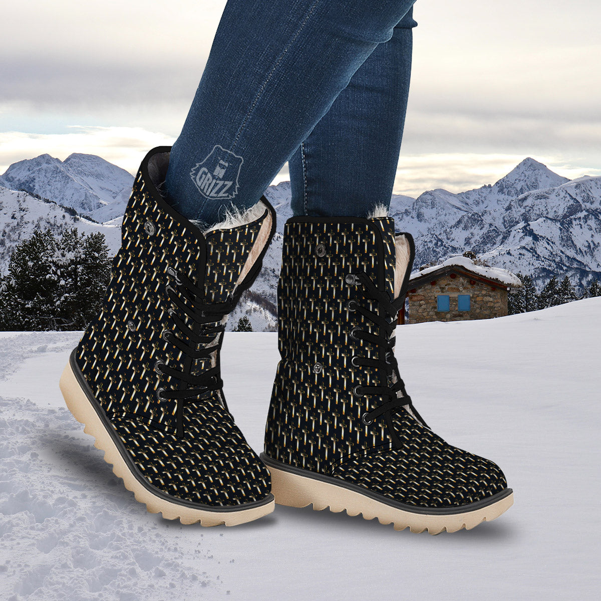 Christian Cross Print Pattern Snow Boots-grizzshop