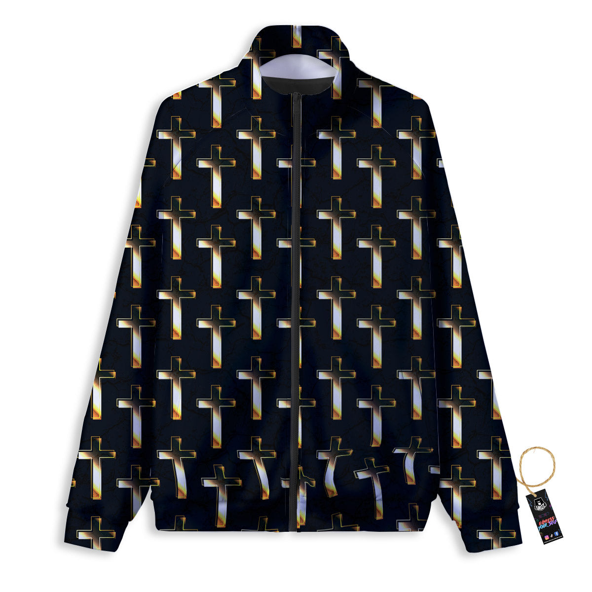 Christian Cross Print Pattern Track Jacket-grizzshop