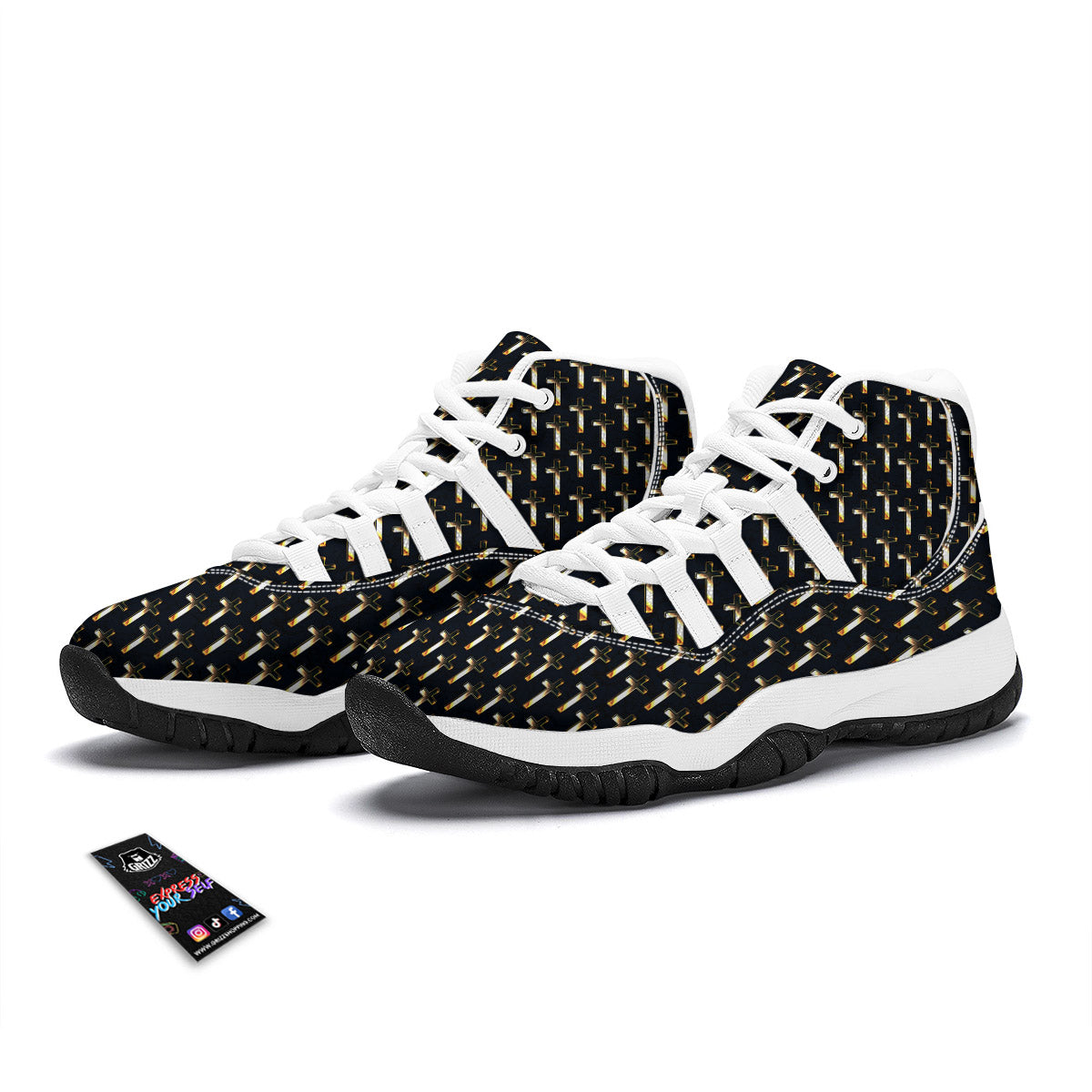 Christian Cross Print Pattern White Bball Shoes-grizzshop
