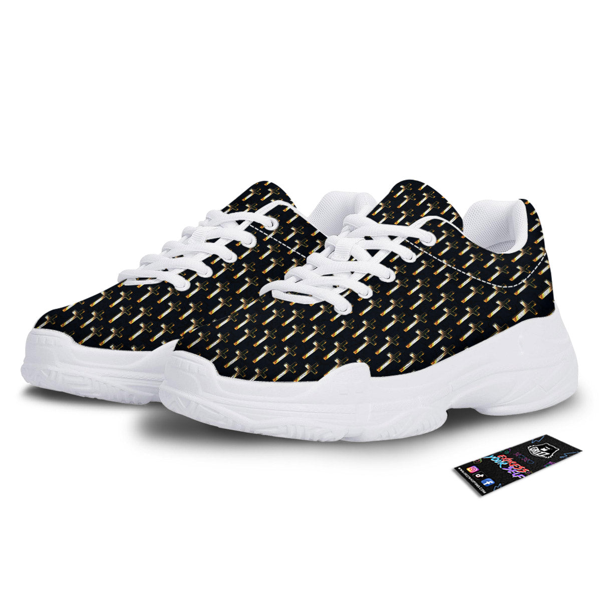 Christian Cross Print Pattern White Chunky Shoes-grizzshop