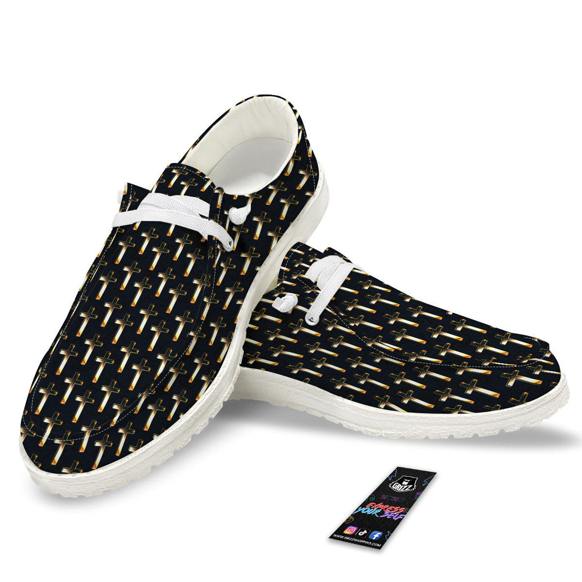 Christian Cross Print Pattern White Loafers-grizzshop