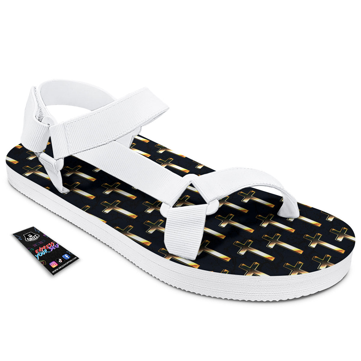 Christian Cross Print Pattern White Open Toe Sandals-grizzshop