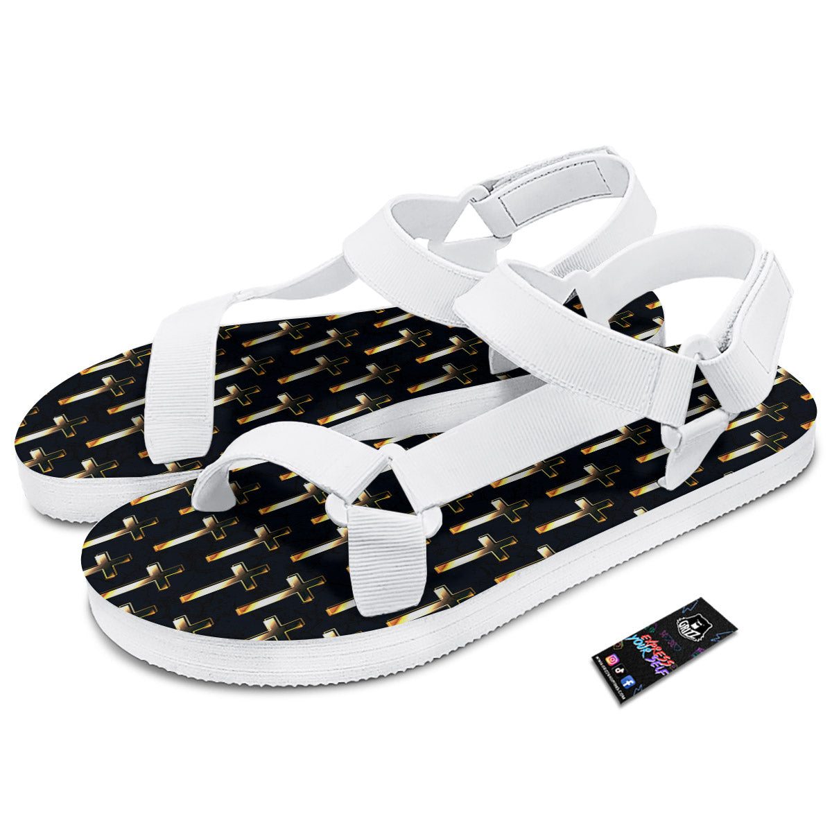Christian Cross Print Pattern White Open Toe Sandals-grizzshop