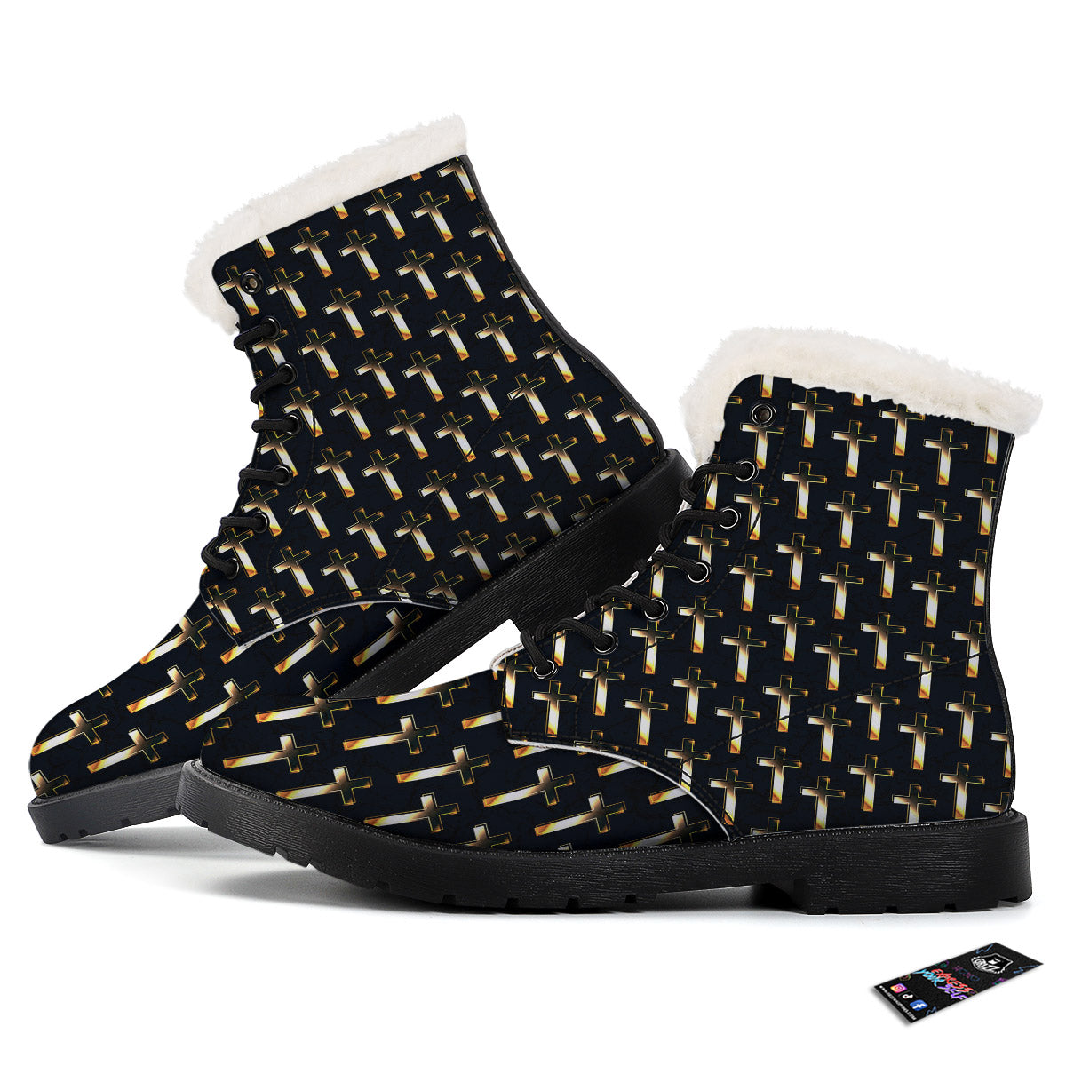Christian Cross Print Pattern Winter Boots-grizzshop