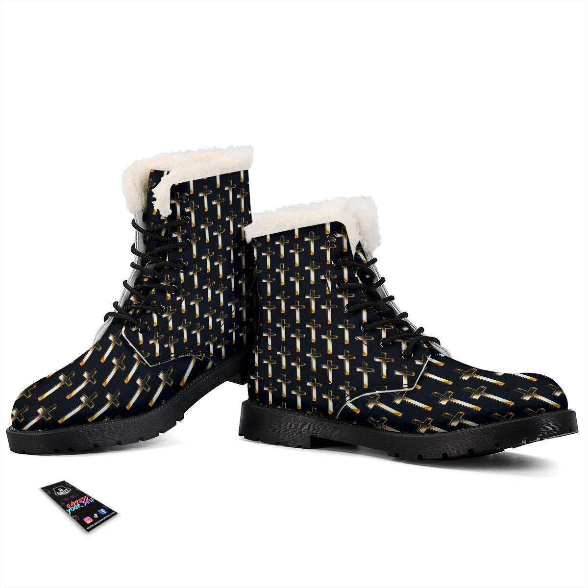 Christian Cross Print Pattern Winter Boots-grizzshop