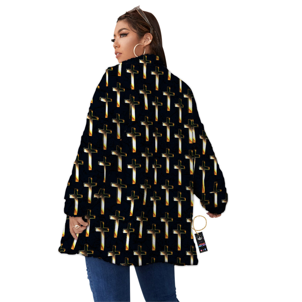 Christian Cross Print Pattern Women's Sherpa Jacket-grizzshop