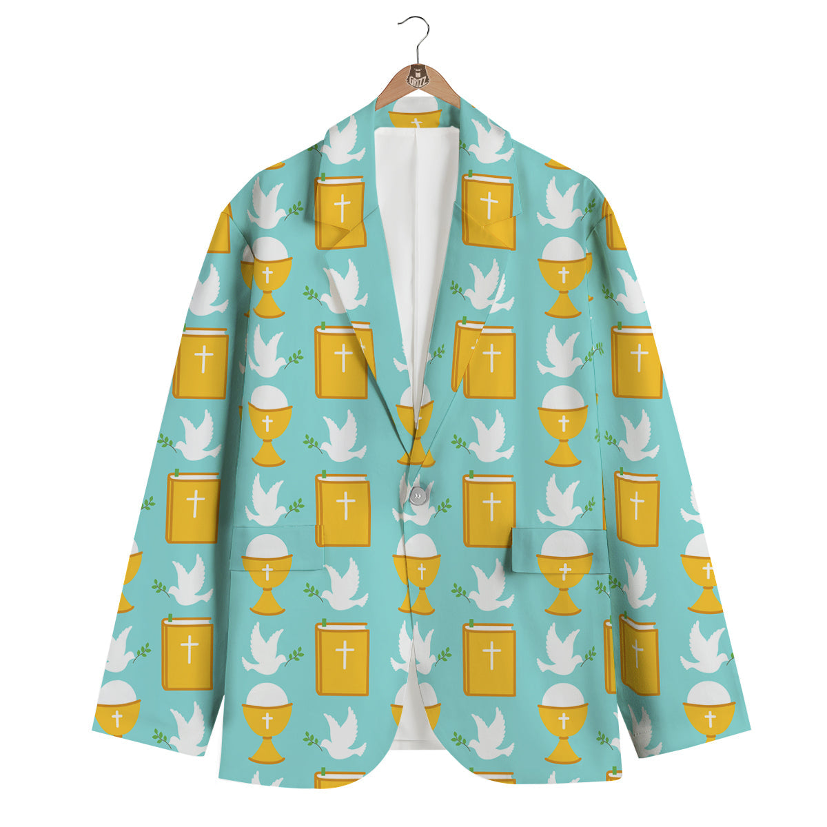 Christian Dove Pattern Print Men's Blazer-grizzshop