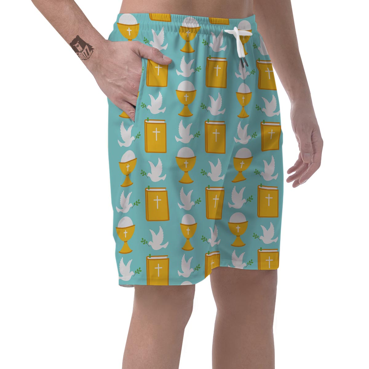 Christian Dove Pattern Print Men's Shorts-grizzshop