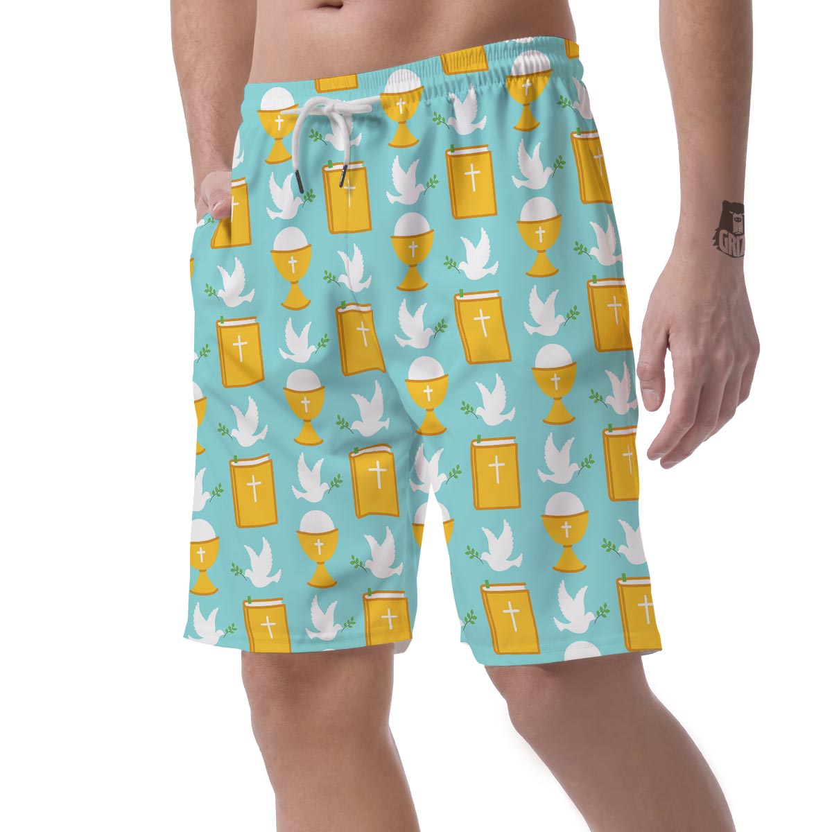 Christian Dove Pattern Print Men's Shorts-grizzshop