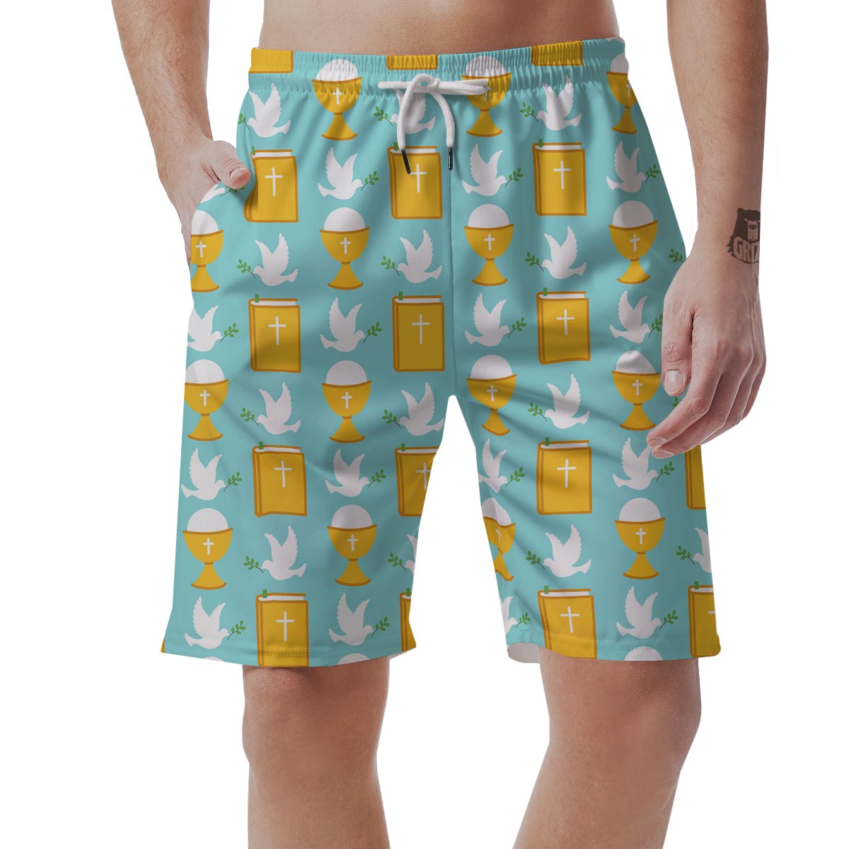 Christian Dove Pattern Print Men's Shorts-grizzshop