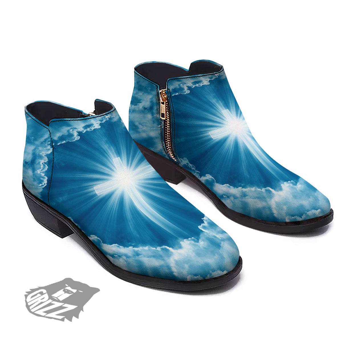 Christian Holy Cross Shiny Print Ankle Boots-grizzshop