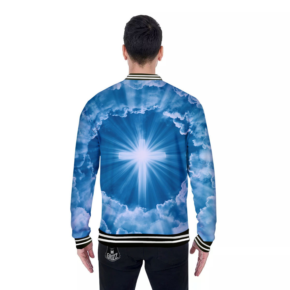 Christian Holy Cross Shiny Print Baseball Jacket-grizzshop