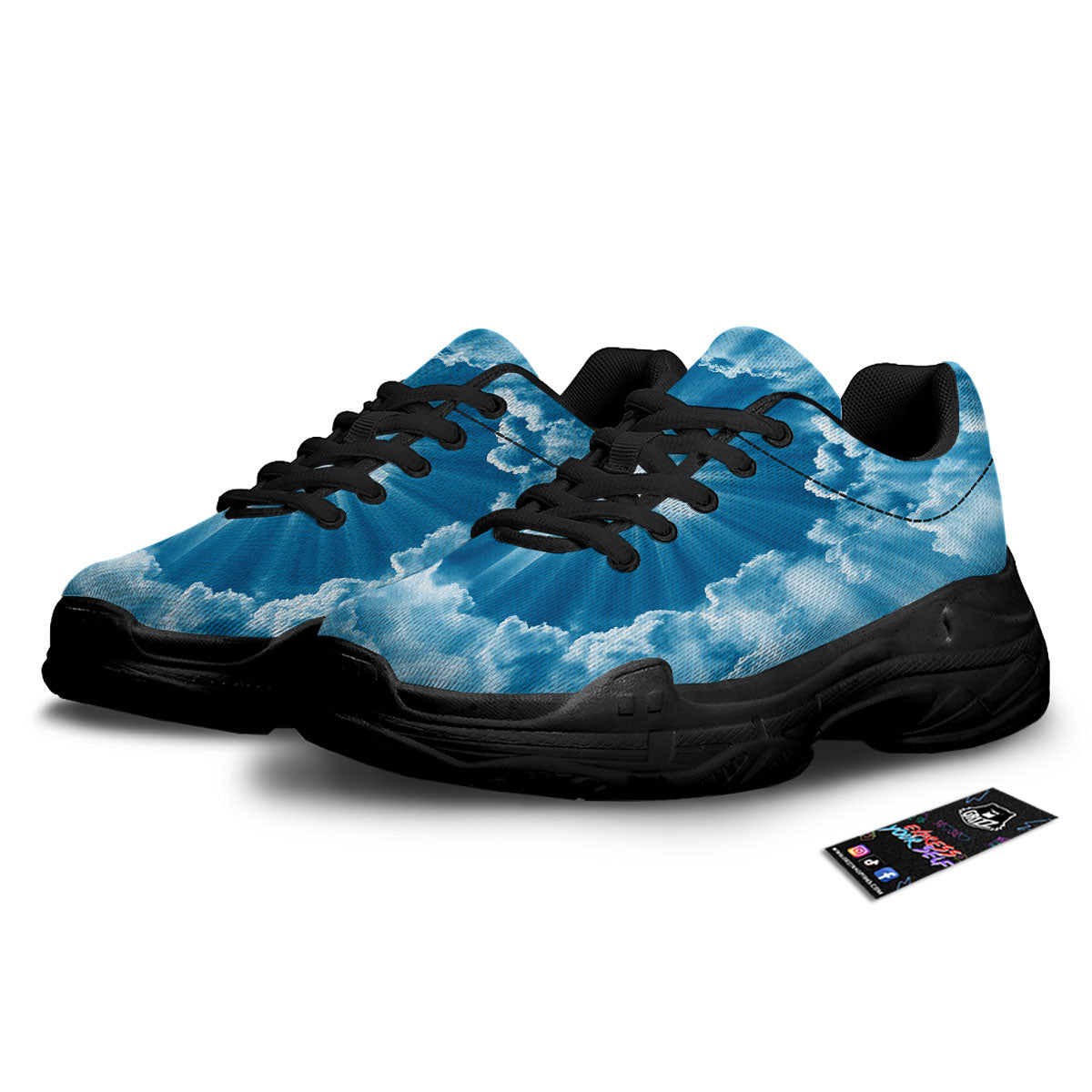 Christian Holy Cross Shiny Print Black Chunky Shoes-grizzshop