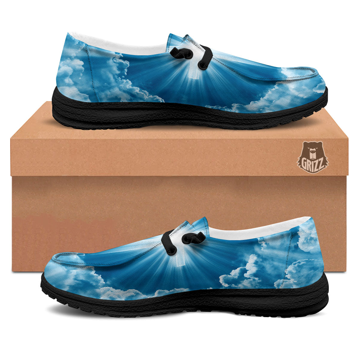 Christian Holy Cross Shiny Print Black Loafers-grizzshop