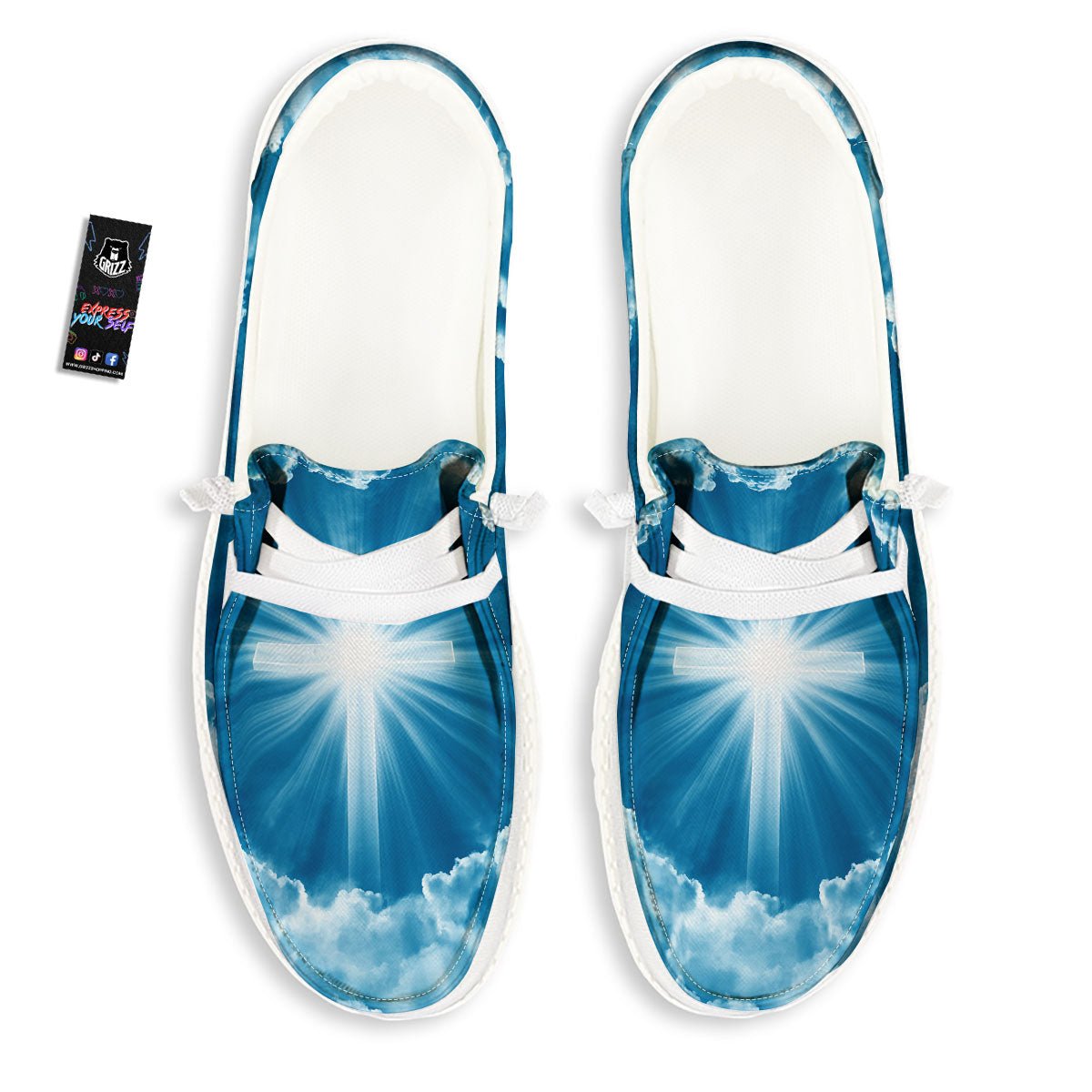 Christian Holy Cross Shiny Print Black Loafers-grizzshop